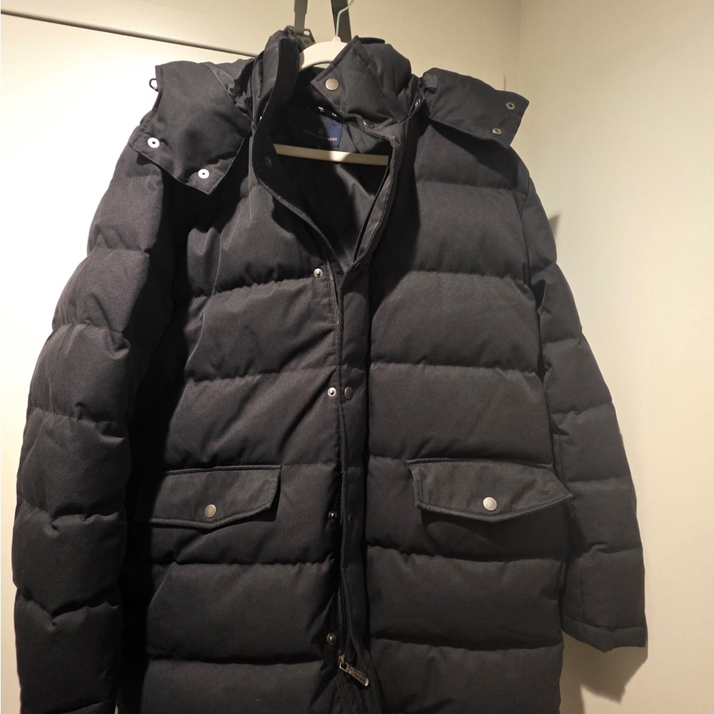 Brooks Brothers Black Quilted Puffer Coat with Hood